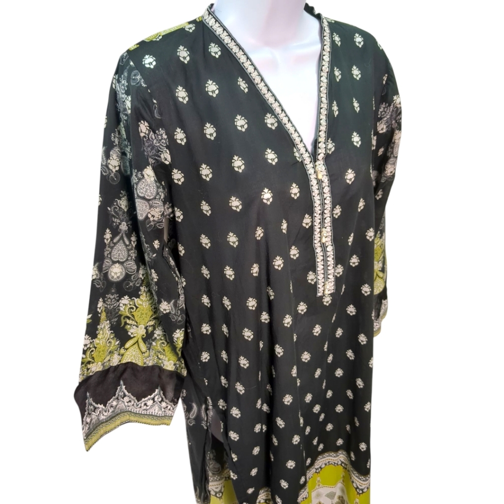 Bonanza Sayrangi 100% Cotton Indian Dress/ Boho Paisley Peasant SZ 12 - Picture 2 of 7